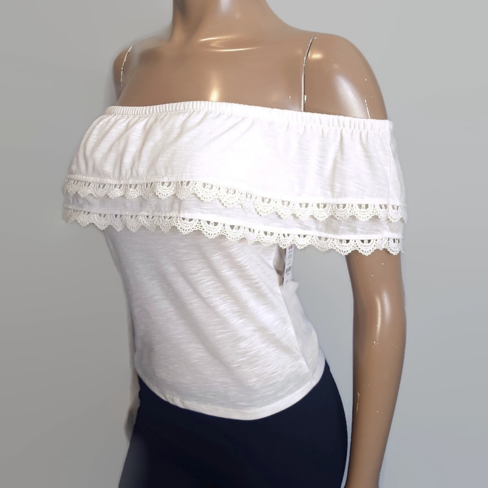 NEW Ardene Off Shoulder Top Cream Crochet Boho Womens XS Strapless